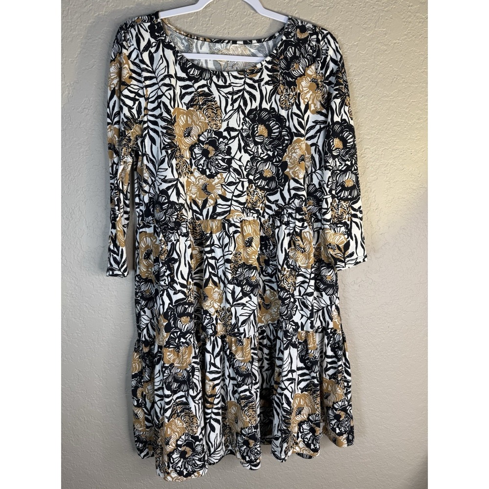 Lilly Pulitzer 3/4 sleeve dress in the "Onyx Peony Party" print - XL